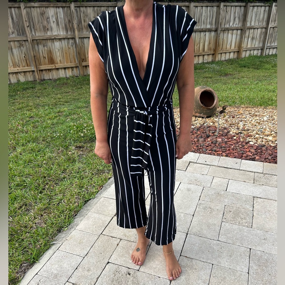 Black & White One Piece Jumpsuit Striped